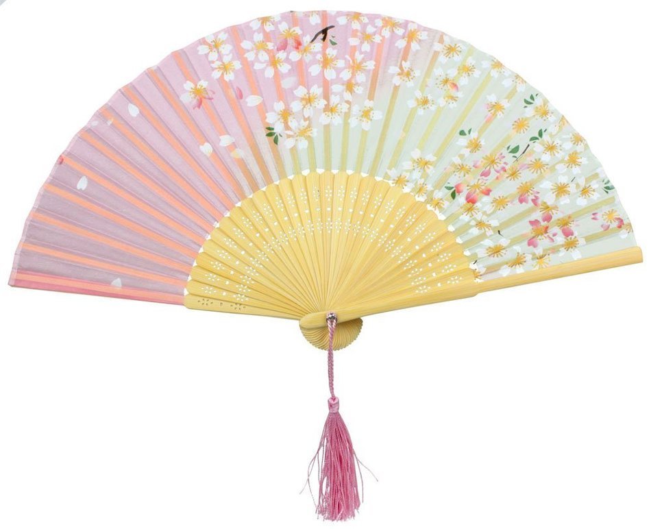 Leegoal(TM) Pink and Green Cherry Blossom Pattern Lace Bamboo Handheld Folding Fans for Girls Women N21