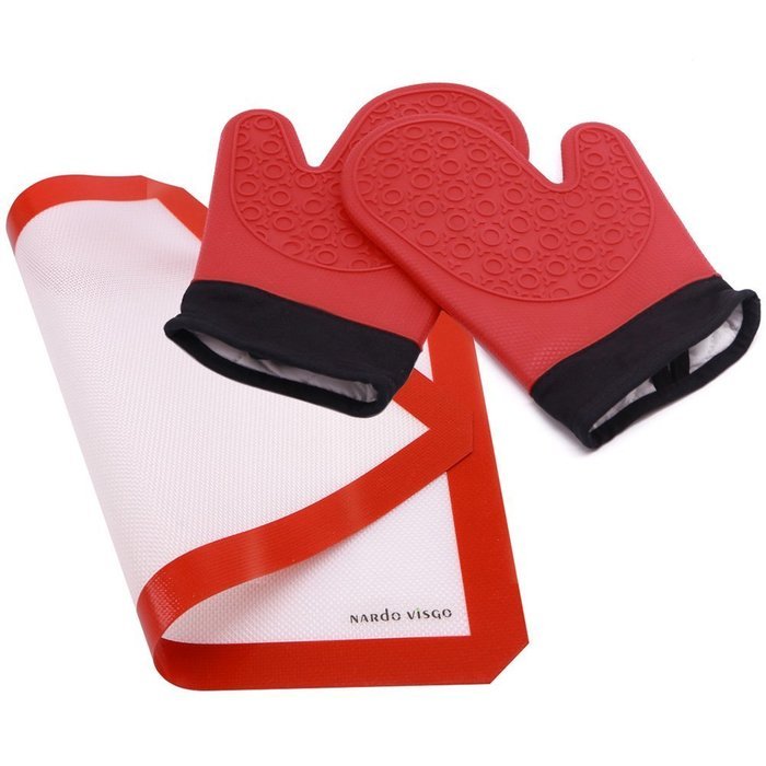 Nardo Visgo&reg; Non-Stick Silicone Cooking Baking Mat (Half Sheet Size,11-5/8" x 16-1/2") and Silicone Cooking Gloves... N12
