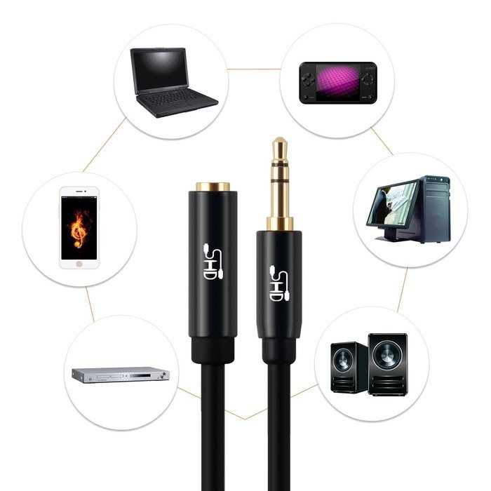 Super HD 3.5mm Aux Stereo Audio Extension Cable Slim Male to Female Type 24K Gold Plated Step Down Design Metal...