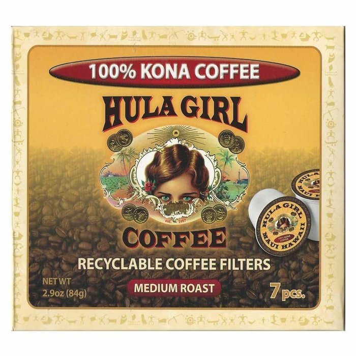 Hula Girl 100% Kona Coffee Single Servings - K-Cup 7 Pack box