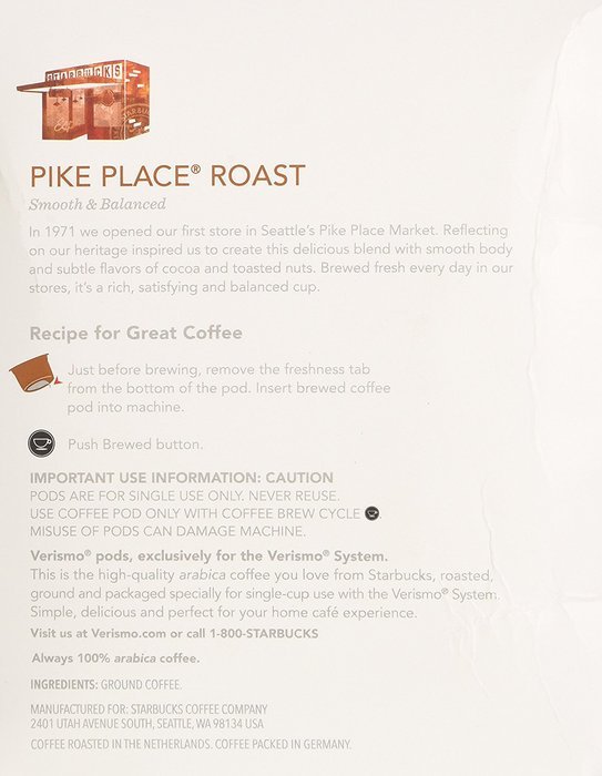Starbucks Pike Place Roast Coffee Verismo Pods, 12 Count N6