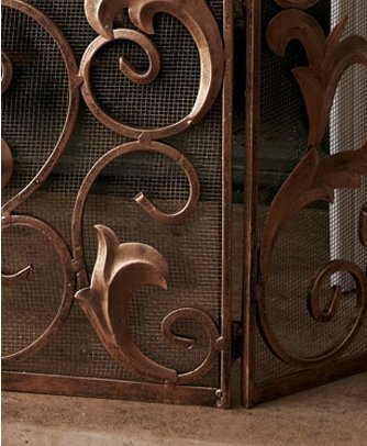 Ornate Gold Acanthus Scroll Iron Fireplace Screen