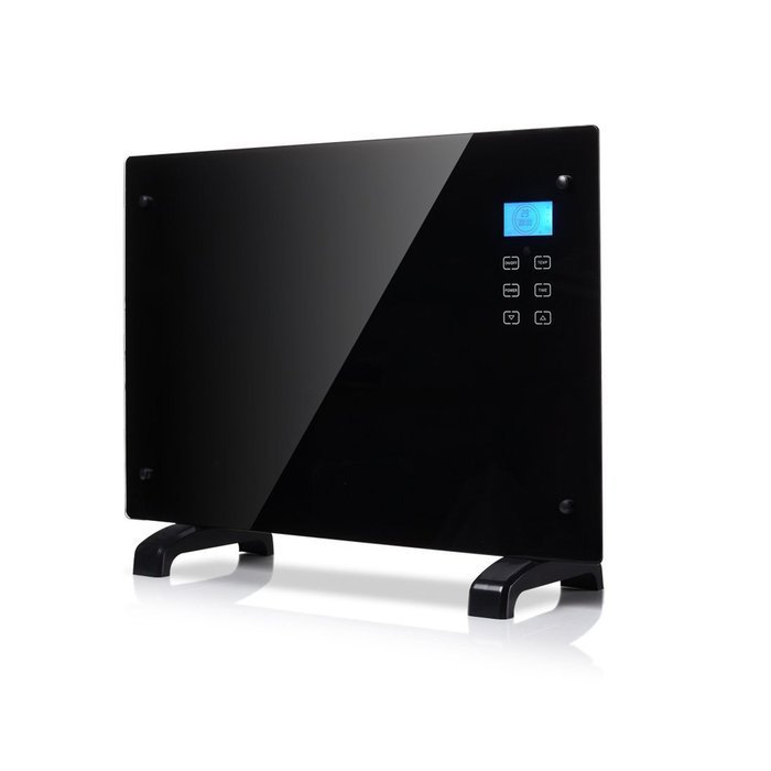 SL Electric Panel Heater Crystal Glass Flat Convector LED Screen W/Remote Control Black 1500W N2