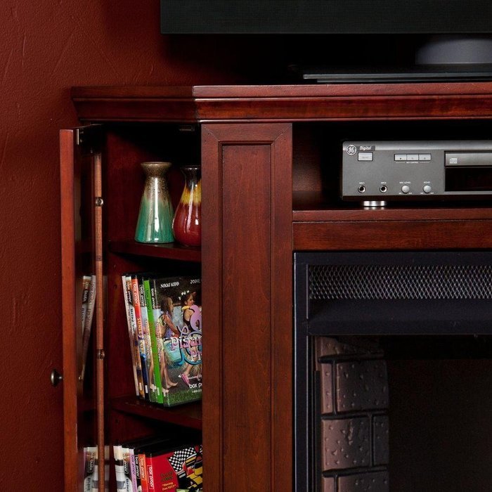 Carter 48 in. Convertible Electric Indoor Portable Corner Fireplace Heater in Cherry, Can Fit Flat TV up to 46... N7