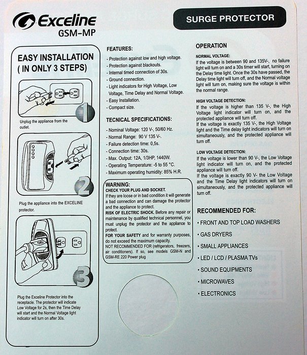 Electronic Surge Protector for Front and Top Load Washers, Gas Dryers, LED, LCD and Plasma Tv's