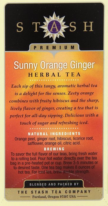 Stash Tea Sunny Orange Ginger Herbal Tea, 100 Count N6