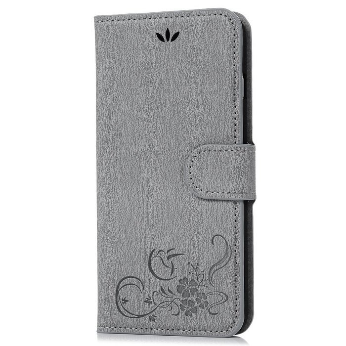 iPhone 7 Plus Case (5.5 inch) - Flip Wallet Stand Case Embossed Flowers PU Leather Shock-Absorption Soft TPU Inner... N27