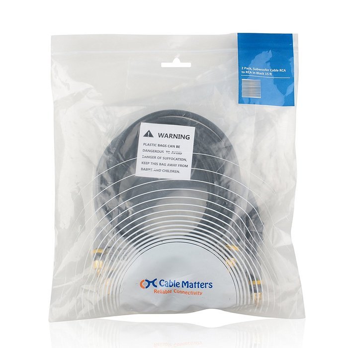 Cable Matters 2-Pack, Gold Plated Subwoofer RCA Audio Cable 15 Feet N4