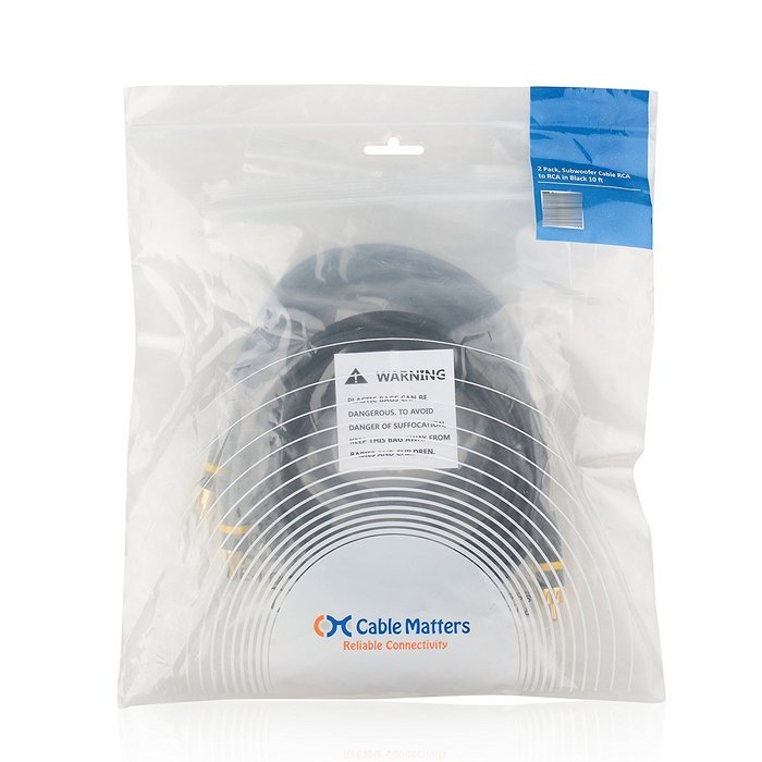 Cable Matters 2-Pack, Gold Plated Subwoofer RCA Audio Cable 15 Feet N5