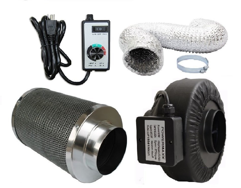 Powermaxx Premium Charcoal Carbon Filter with Inline Fan Combo and Speed Controller (16 feet Ducting, 4 Inch) N4