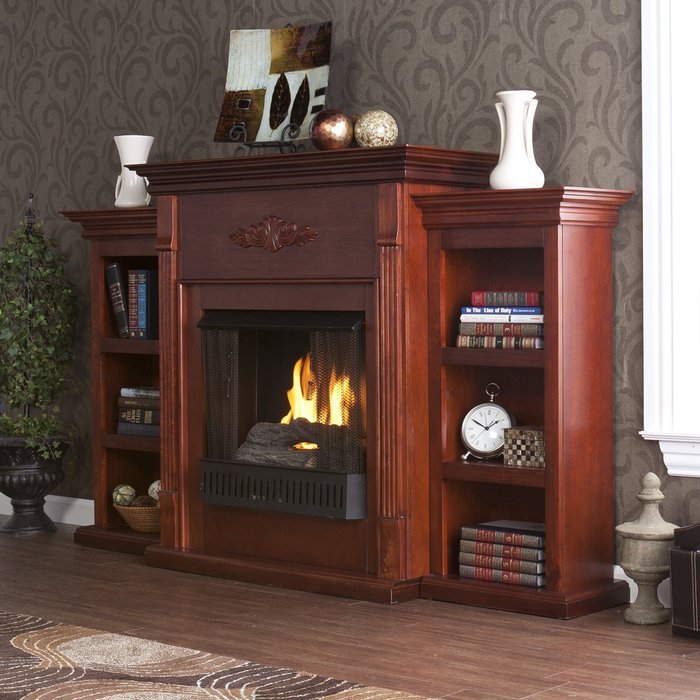 42'' Electric Fireplace LED Light with Book Shelf, TV/Media Stand, Mahogany N2