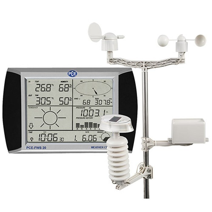 PCE Instruments Weather Station PCE-FWS 20 with touch screen has 5 sensors and a mast N2