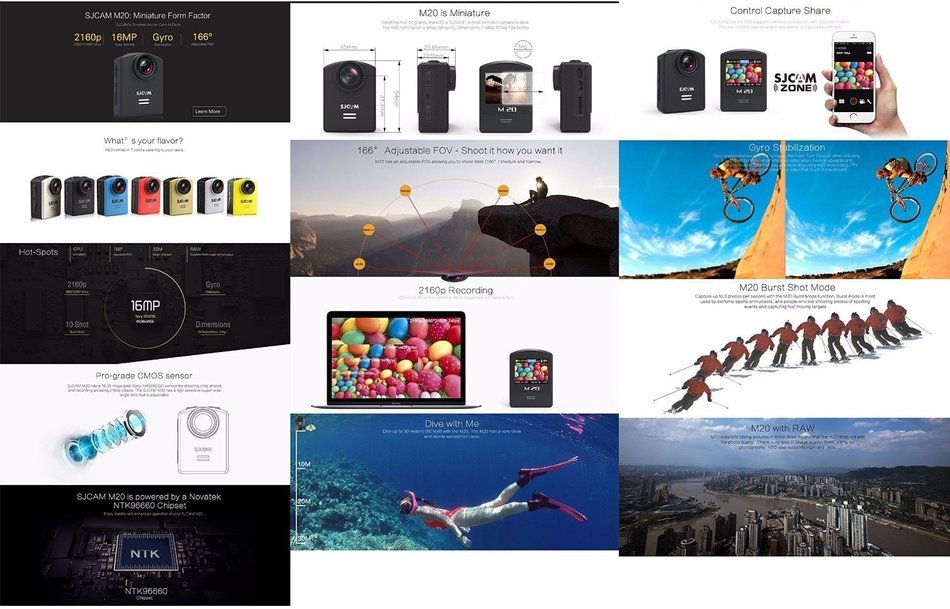 SJCAM M20 Action Camera Wifi Mini Sports Cam Chipset Novatek 96660 (4K/2880*2160,Gyro,166&iexcl;&atilde;A+HD Wide Angle, Adjustable...