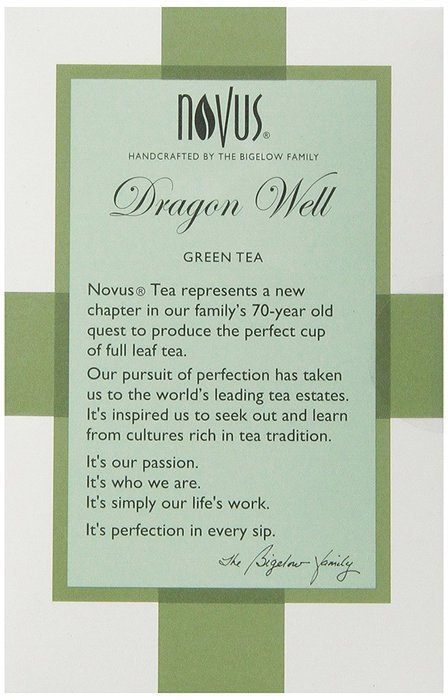 Novus Dragon Well Green Tea, 12 Count Tea Bag N3