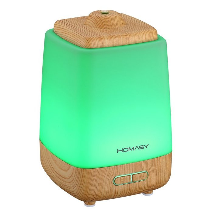 Homasy 200ml Aroma Essential Oil Diffuser, Wood Grain, Night Light with 7 Color LED Changing for Yoga Spa Home... N2