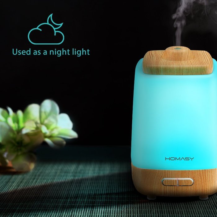 Homasy 200ml Aroma Essential Oil Diffuser, Wood Grain, Night Light with 7 Color LED Changing for Yoga Spa Home... N3
