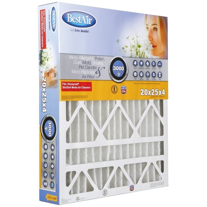 BestAir HW2025-13R Honeywell Pleated Filter, 20 by 25 by 4"