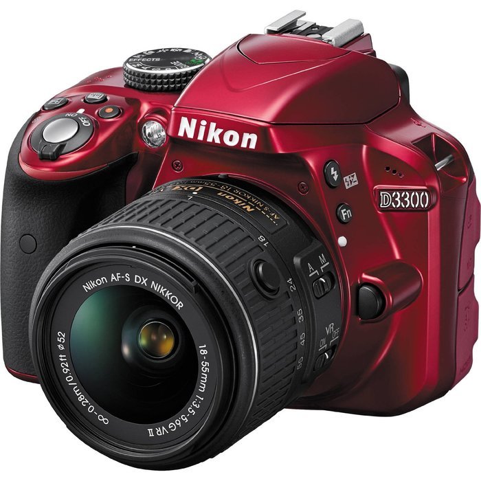Nikon D3300 Digital SLR Camera & 18-55mm G VR DX II Lens (Red) with WU-1a Wi-Fi Adapter + 32GB Card + Battery...