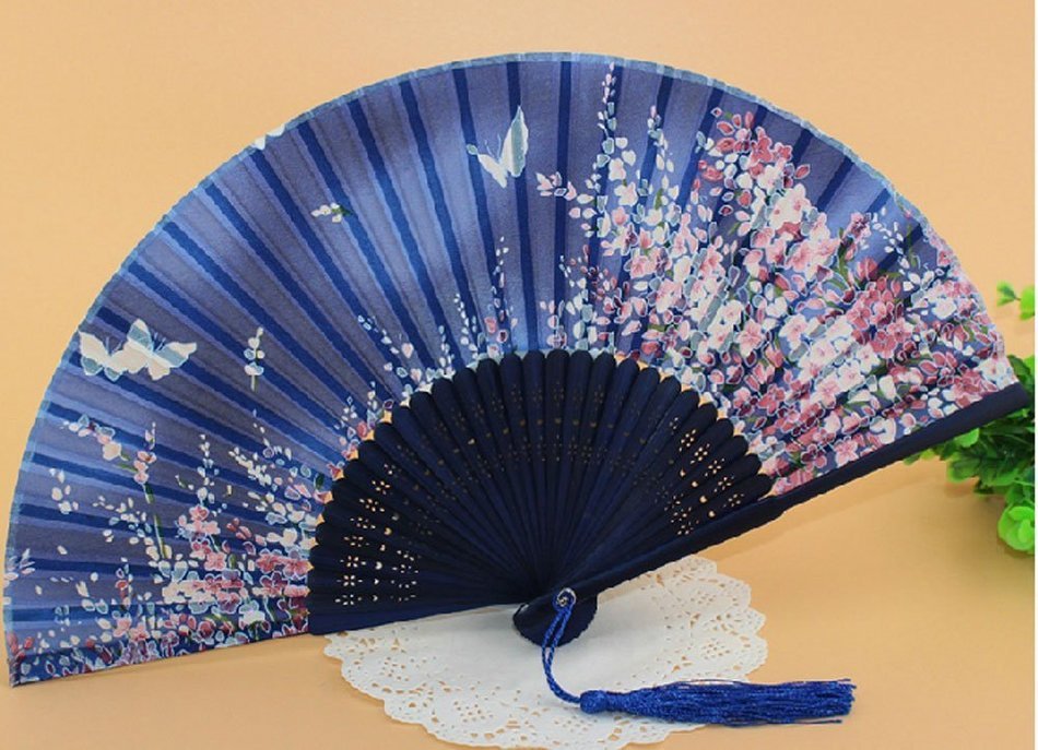 Leegoal(TM) Pink and Green Cherry Blossom Pattern Lace Bamboo Handheld Folding Fans for Girls Women N45
