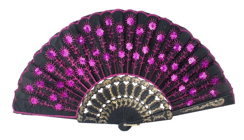 Leegoal(TM) Pink and Green Cherry Blossom Pattern Lace Bamboo Handheld Folding Fans for Girls Women N46