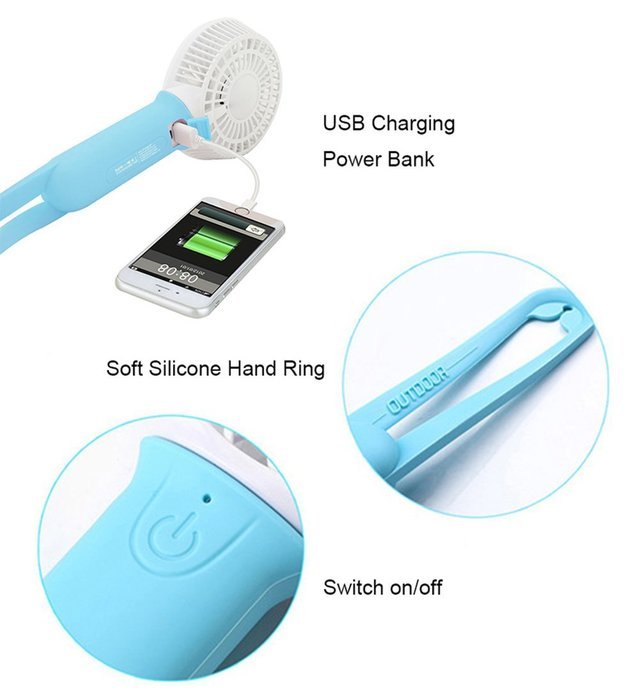 Deli 3 Speeds Electric Portable Rechargeable Mini Handheld Fan with LED Light, Powered by Battery/USB Cooler Fan...
