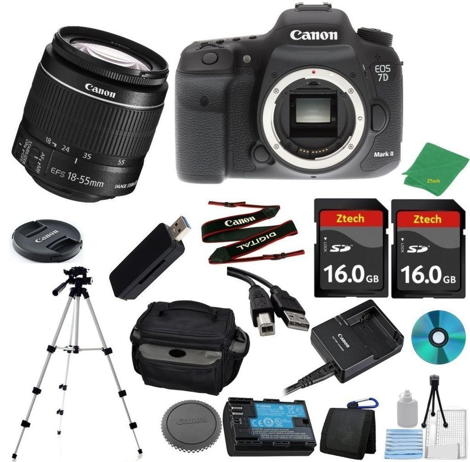 Canon EOS 7D Mark II DSLR with 18-55mm IS STM + 2pcs 16GB Memory Card + Camera Case + Card Reader + Tripod + 6pc...