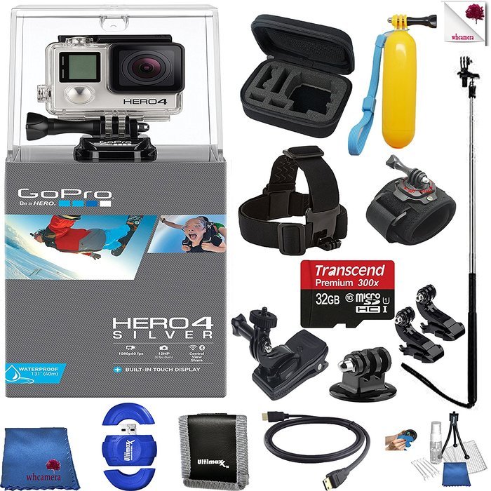 Gopro Hero 4 Silver 14 Piece Advanced Bundle Includes: Go Pro Hero4 Silver + Case + Floaty Bobber + Head Strap...