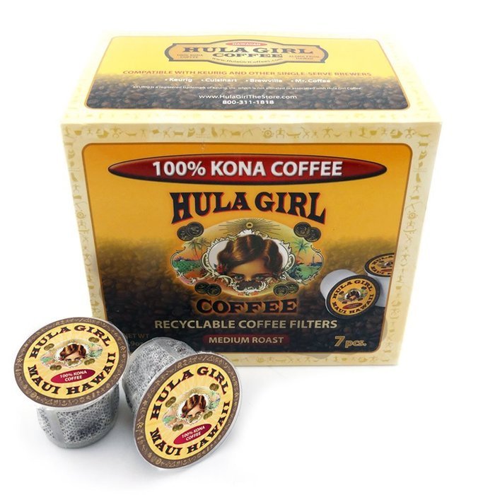 Hula Girl 100% Kona Coffee Single Servings - K-Cup 7 Pack box N2