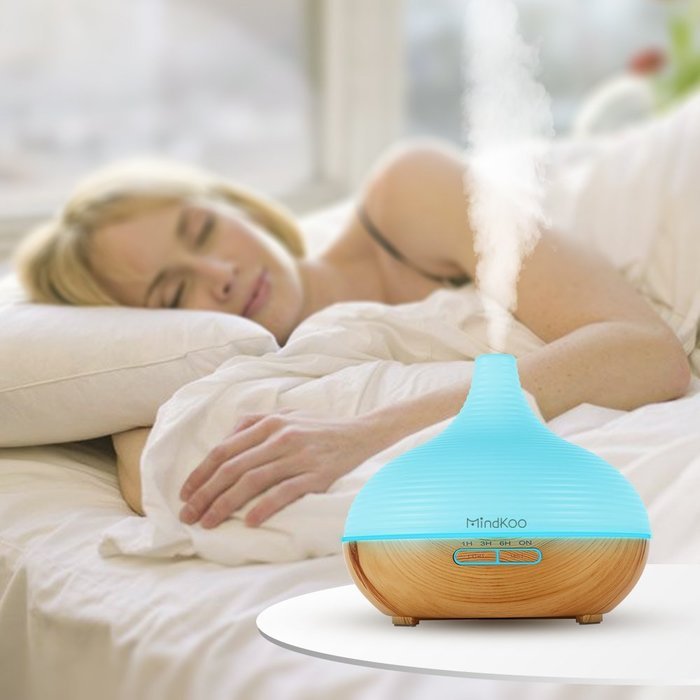Mindkoo Air Humidifier Purifiers Aroma Essential Oil Diffuser 300ml Wood Grain Base with Cool Mist and Colorful... N2