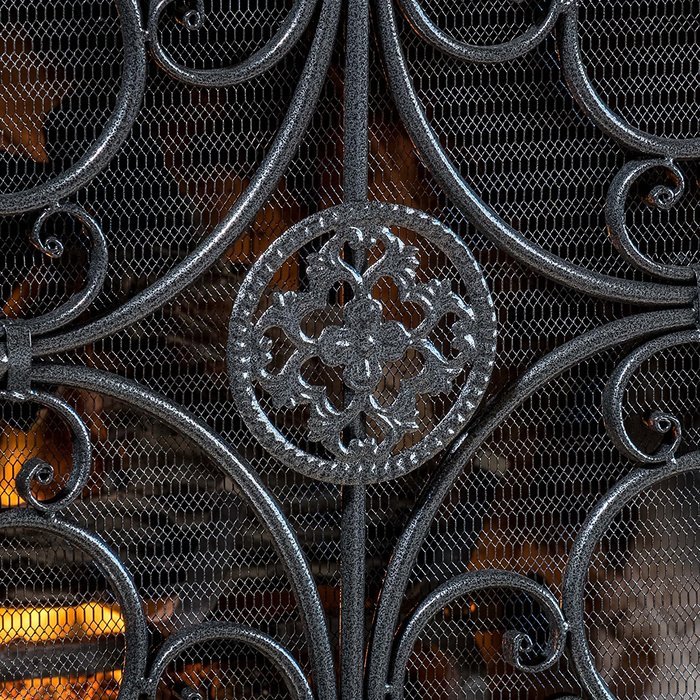 Darcie Black Brushed Silver Finish Wrought Iron Fireplace Screen