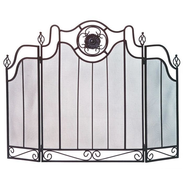 GHP 44.5"x1"x30.75" Black Folding Cast Iron Tuscan Design Fireplace Screen