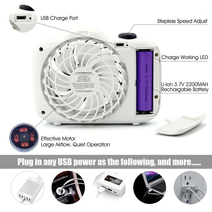 Touchshop Portable Mini USB Camera Shape Hand-Hold Fan by Rechargeable 18650 Battery/USB Infinitely Variable Speeds... N3