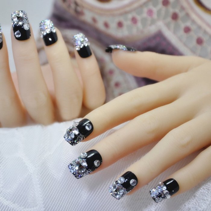 EVTECH(TM) 24 Pcs Nail Decals Floral Bowknot Pearl Diamond Rhinestone Crystal French Artificial Half False Nails... N6