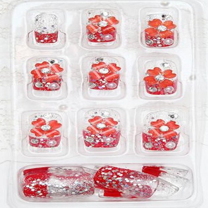 EVTECH(TM) 24 Pcs Nail Decals Floral Bowknot Pearl Diamond Rhinestone Crystal French Artificial Half False Nails... N7