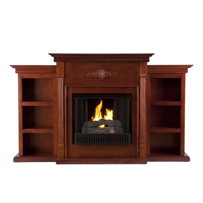 42'' Electric Fireplace LED Light with Book Shelf, TV/Media Stand, Mahogany N5