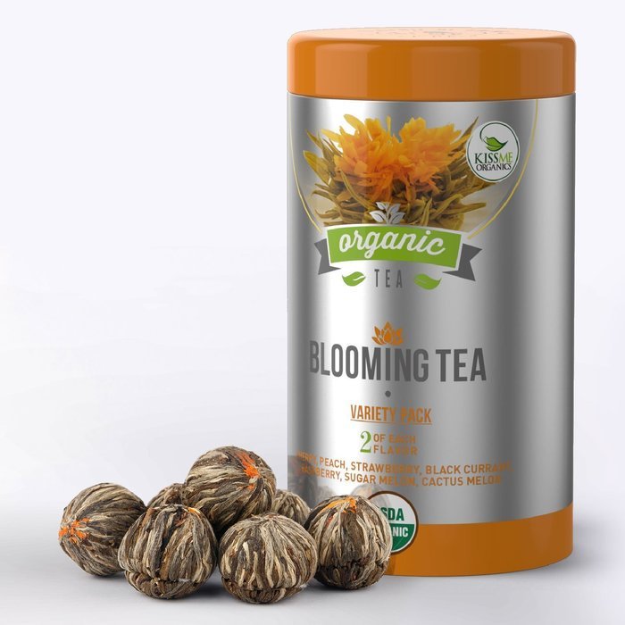 Organic Blooming Tea - 14-Count Variety Pack of Flowering Tea in a Gift Canister - 100% Organic Calendula Flowers... N3