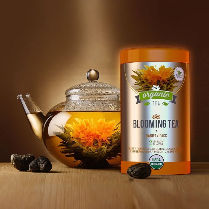 Organic Blooming Tea - 14-Count Variety Pack of Flowering Tea in a Gift Canister - 100% Organic Calendula Flowers... N4