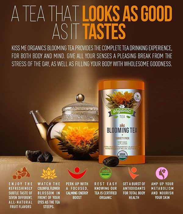 Organic Blooming Tea - 14-Count Variety Pack of Flowering Tea in a Gift Canister - 100% Organic Calendula Flowers... N6