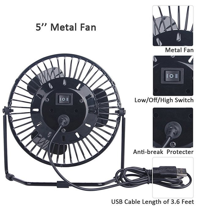 5" Small Desk Fan Personal Quiet for Home and Office with 2 Speeds Mini USB Table Fan N2