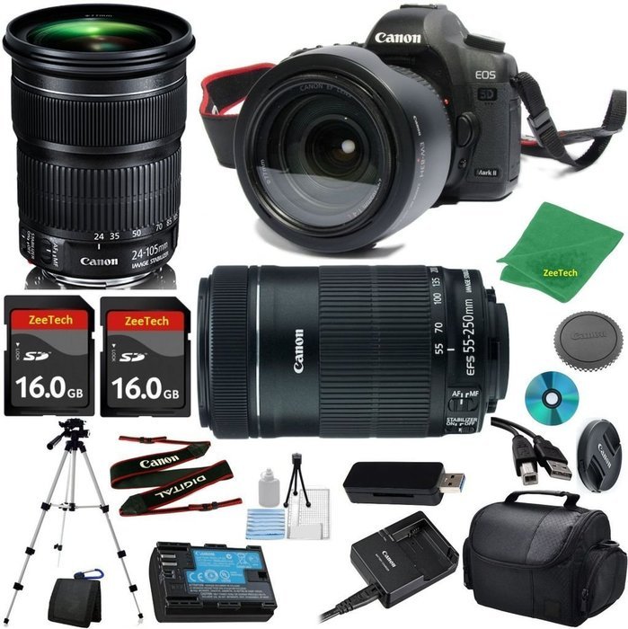 Canon EOS 5D Mark III Camera with 24-105mm IS STM Lens + 55-250mm STM + 2pcs 16GB Memory Card + Camera Case +...