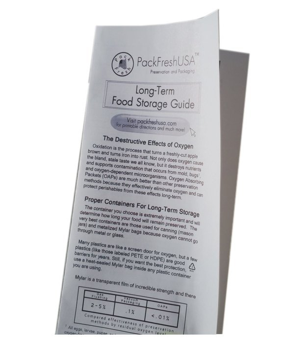 5 Gallon Hd Ziplock Mylar Bags with 2000cc Oxygen Absorbers (5) with PackFreshUSA LTFS Guide