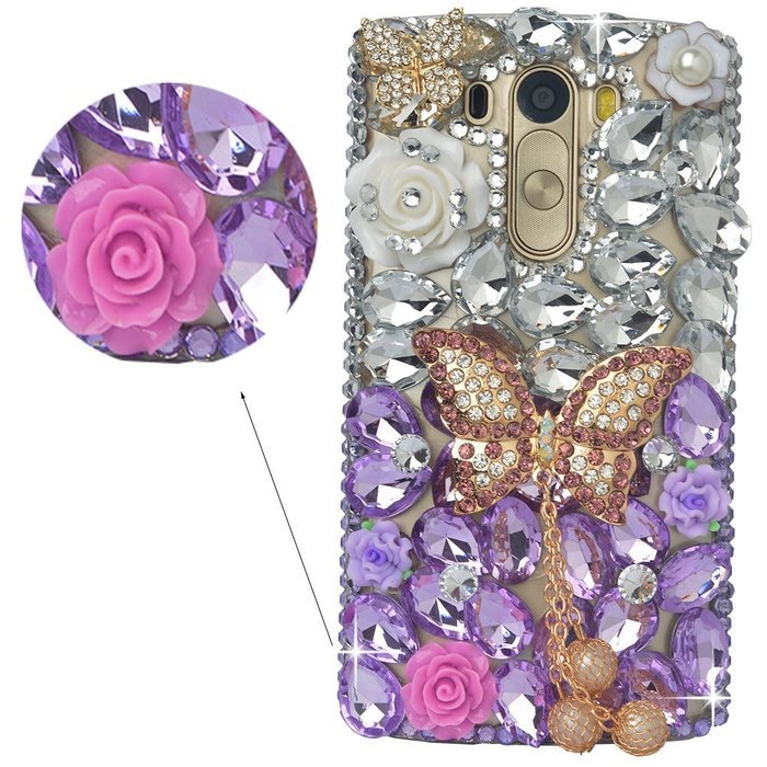 LG G Stylo Case, LG G Stylo Bling Case-Spritech(TM) 3D Handmade Colorful Diamond Bling with Butterfly Flower Decoration... N16