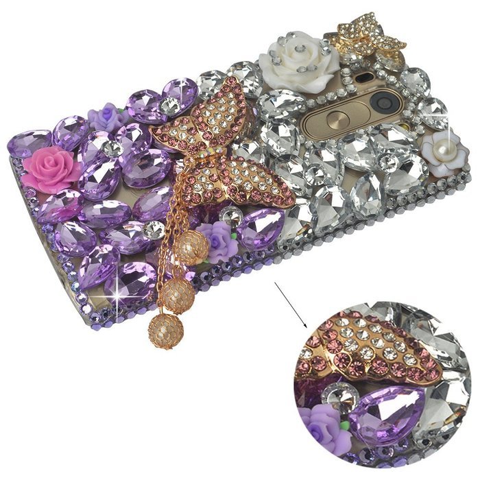 LG G Stylo Case, LG G Stylo Bling Case-Spritech(TM) 3D Handmade Colorful Diamond Bling with Butterfly Flower Decoration... N17