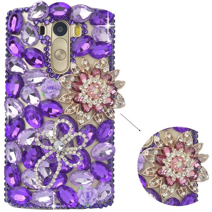 LG G Stylo Case, LG G Stylo Bling Case-Spritech(TM) 3D Handmade Colorful Diamond Bling with Butterfly Flower Decoration... N18