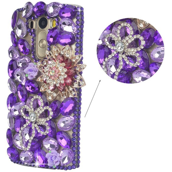 LG G Stylo Case, LG G Stylo Bling Case-Spritech(TM) 3D Handmade Colorful Diamond Bling with Butterfly Flower Decoration... N19