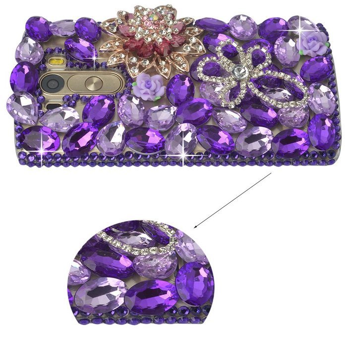 LG G Stylo Case, LG G Stylo Bling Case-Spritech(TM) 3D Handmade Colorful Diamond Bling with Butterfly Flower Decoration... N20