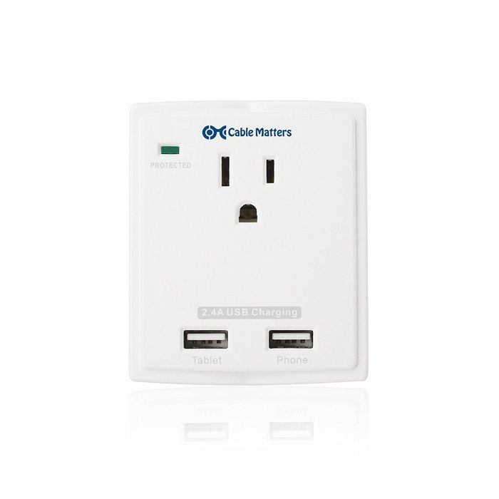 Cable Matters 3-Outlet Power Surge Protector with 4 USB Charging Ports and Micro-USB Charging Cables N4