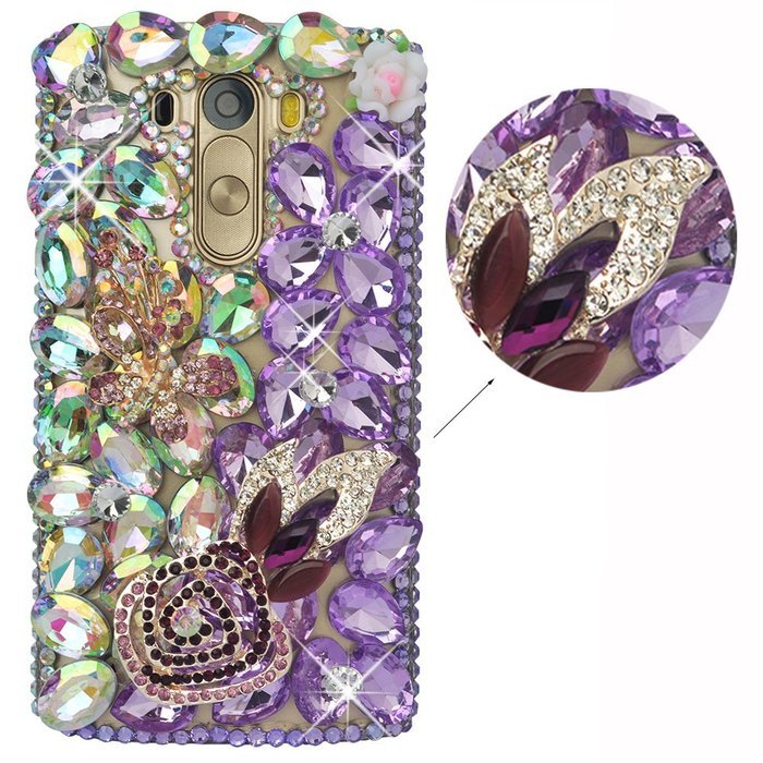 LG G Stylo Case, LG G Stylo Bling Case-Spritech(TM) 3D Handmade Colorful Diamond Bling with Butterfly Flower Decoration... N22