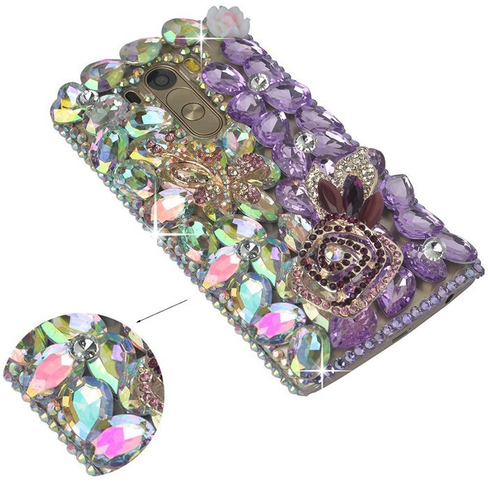 LG G Stylo Case, LG G Stylo Bling Case-Spritech(TM) 3D Handmade Colorful Diamond Bling with Butterfly Flower Decoration... N23