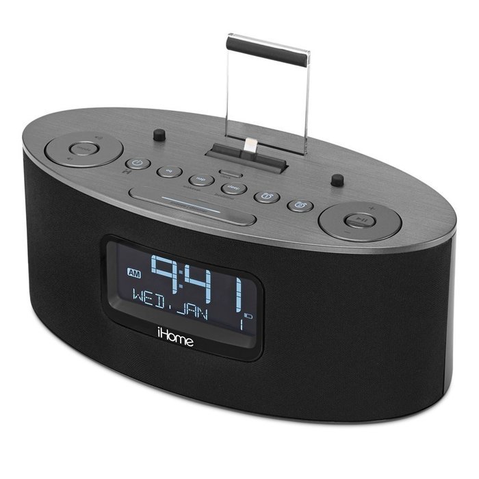 Ihome compact dual alarm clock radio with large display lightning